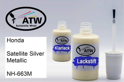 Honda, Satellite Silver Metallic, NH-663M: 20ml Lackstift + 20ml Klarlack - Set, von ATW Autoteile West.